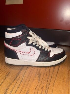 Nike Air Jordan 1 High-Top Sneakers in White, Black & Red